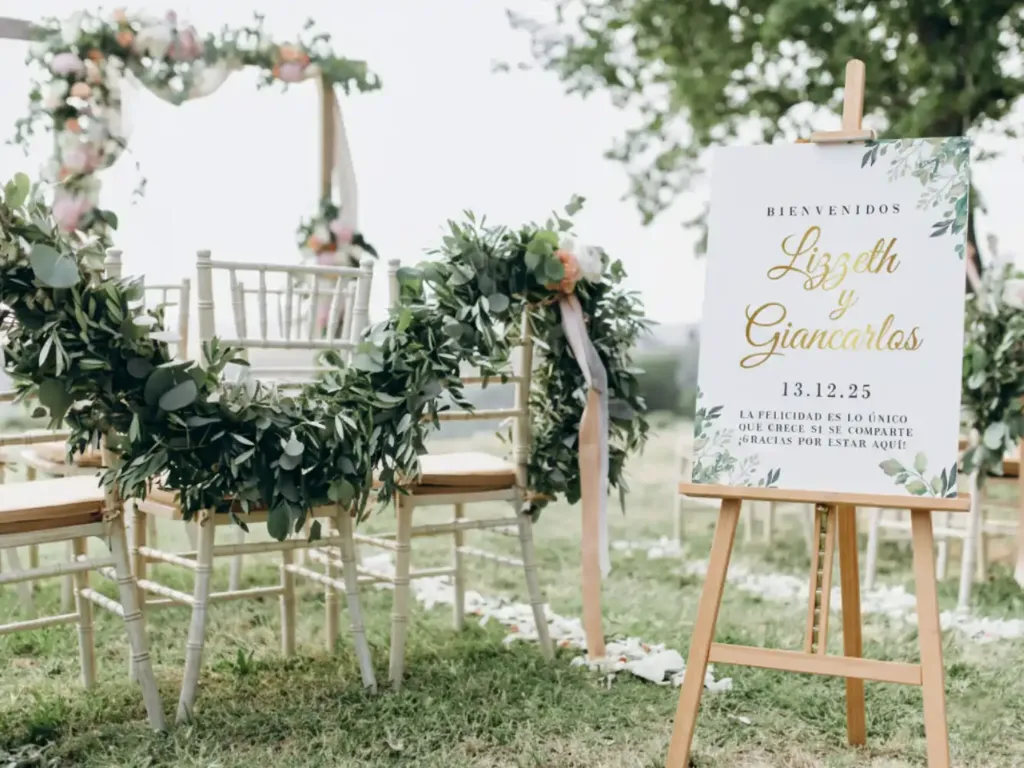 Cartel de Bienvenida para Boda Hojas en Acuarela[CBBO1000-3]-.webp