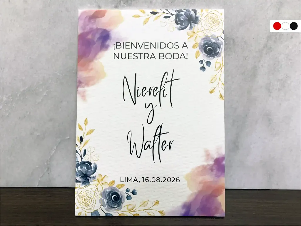 Cartel de Bienvenida para Boda Rosas en Acuarela [CBBO1003-1].webp