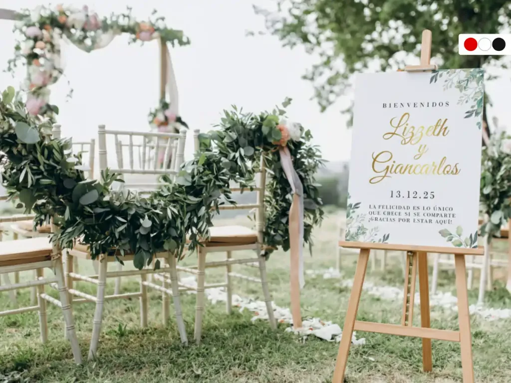 Cartel de Bienvenida para Boda Hojas en Acuarela[CBBO1000-3]-.webp
