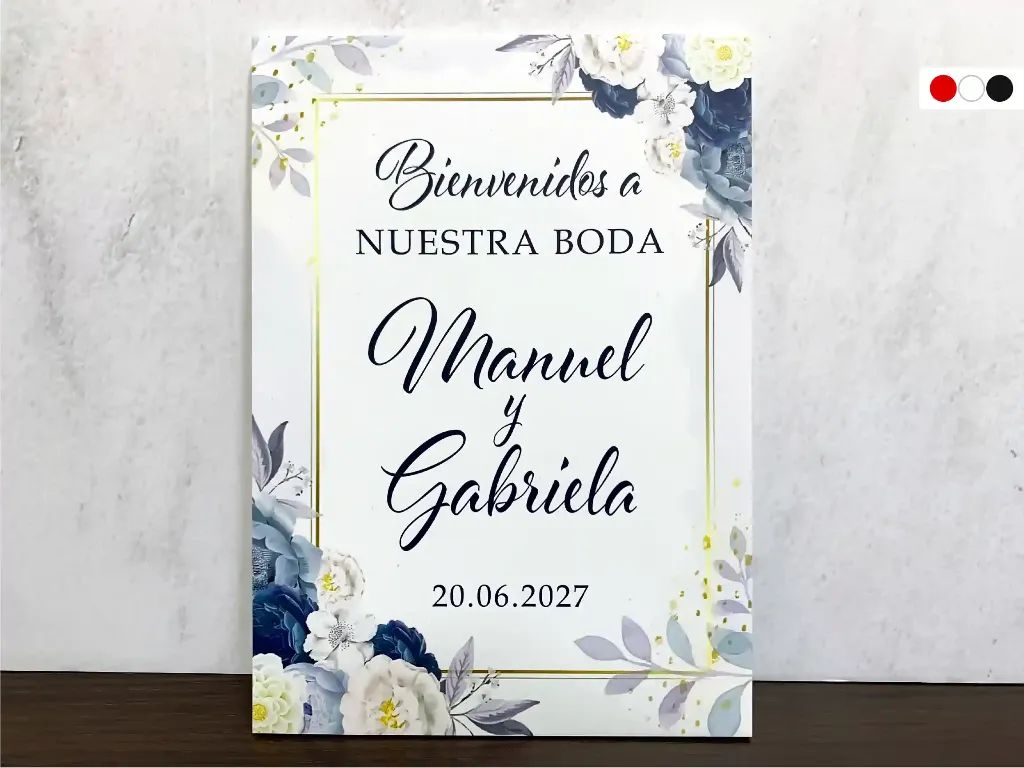 Cartel de Bienvenida para Boda Floral azul [CBBO1001-1].webp