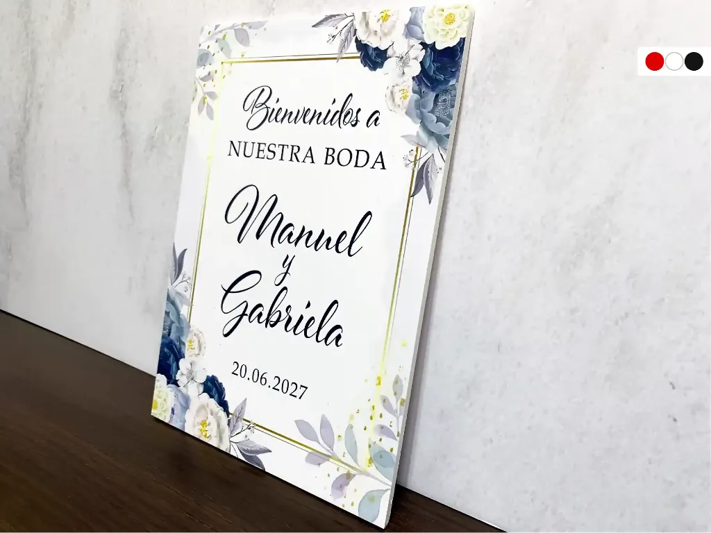 Cartel de Bienvenida para Boda Floral azul [CBBO1001-4].webp