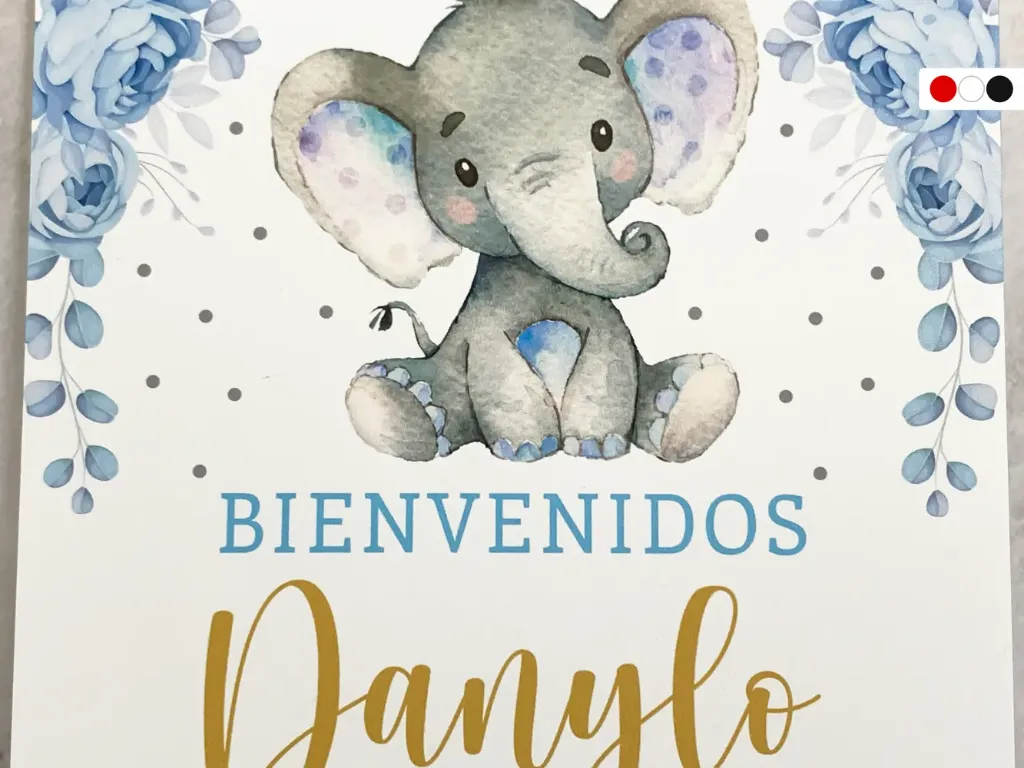 Cartel de Bienvenida Elefante Floral Celeste[CBBS1000-5].webp
