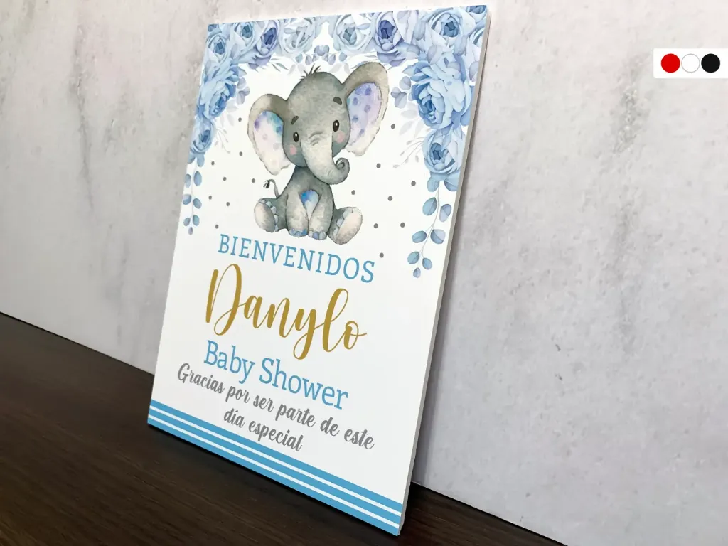 Cartel de Bienvenida Elefante Floral Celeste[CBBS1000-3].webp