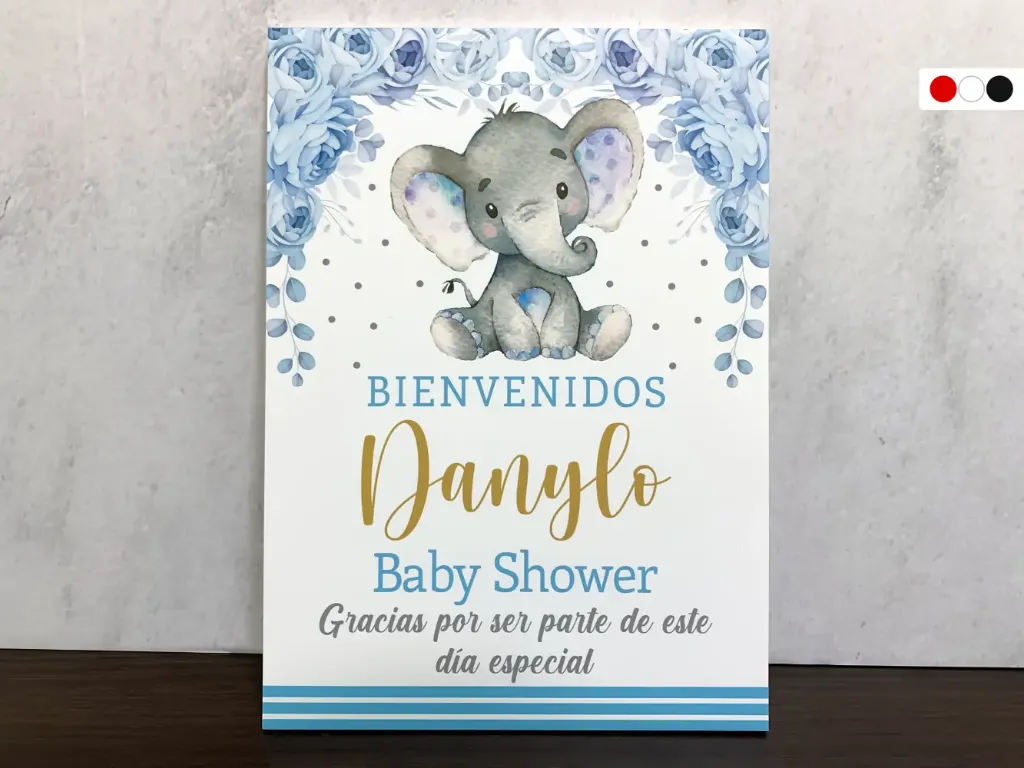 Cartel de Bienvenida Elefante Floral Celeste[CBBS1000-4].webp