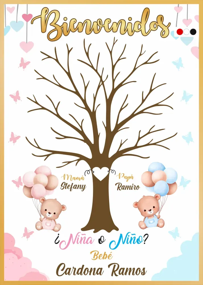 Cartel de Bienvenida Arbol de Huellas Ositos  [CBRG1008-1].webp