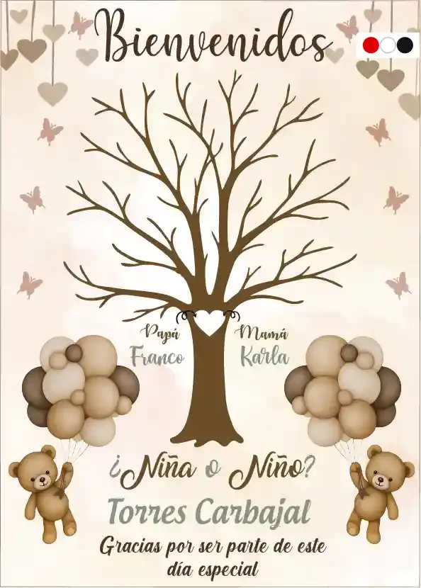 Cartel de Bienvenida Arbol de Huellas Globos[CBRG1005-1].webp