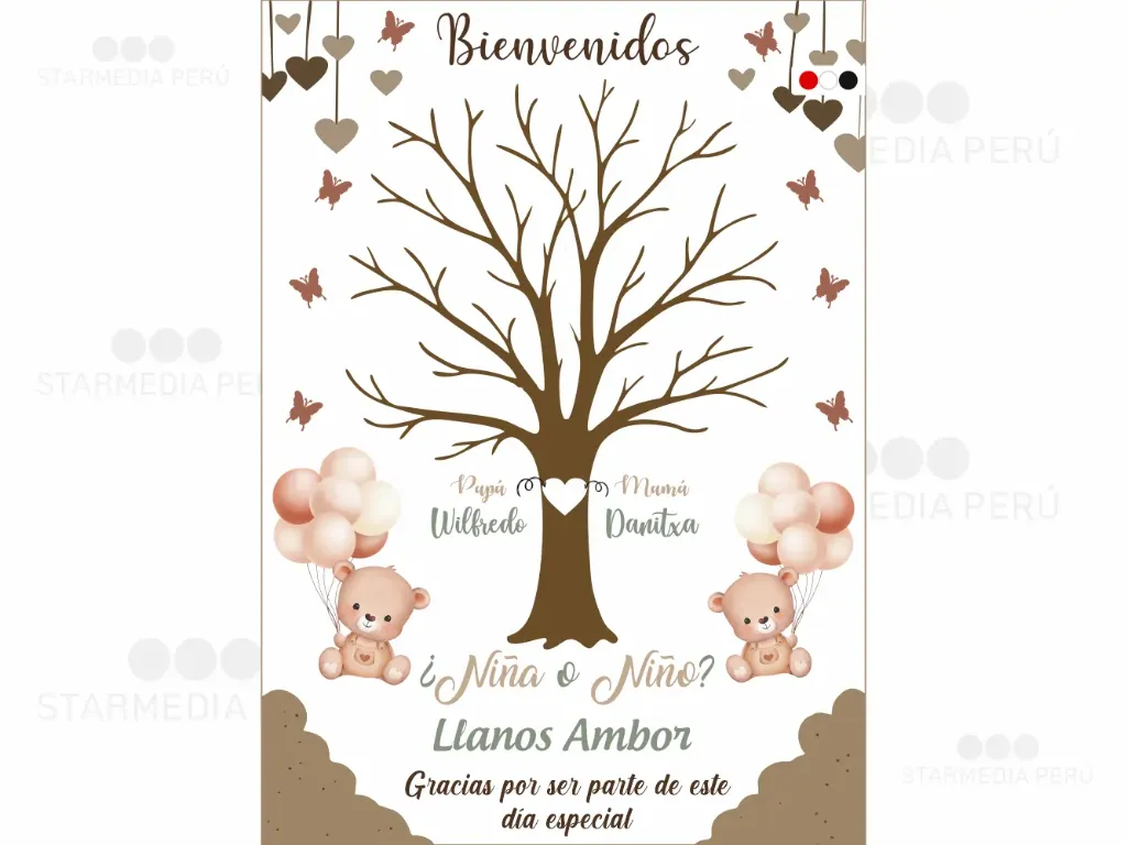[CBRG1100] Cartel de Bienvenida Árbol de Huellas para Revelación de Género (Mate (base), 45 x 60 cm)