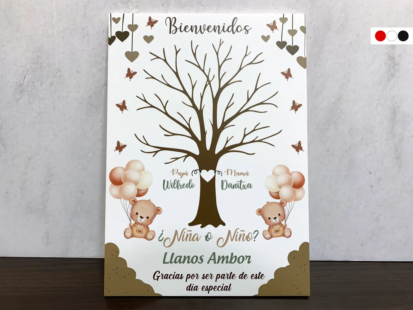 [CBRG1100] Cartel de Bienvenida Árbol de Huellas para Revelación de Género (Mate (base), 45 x 60 cm)
