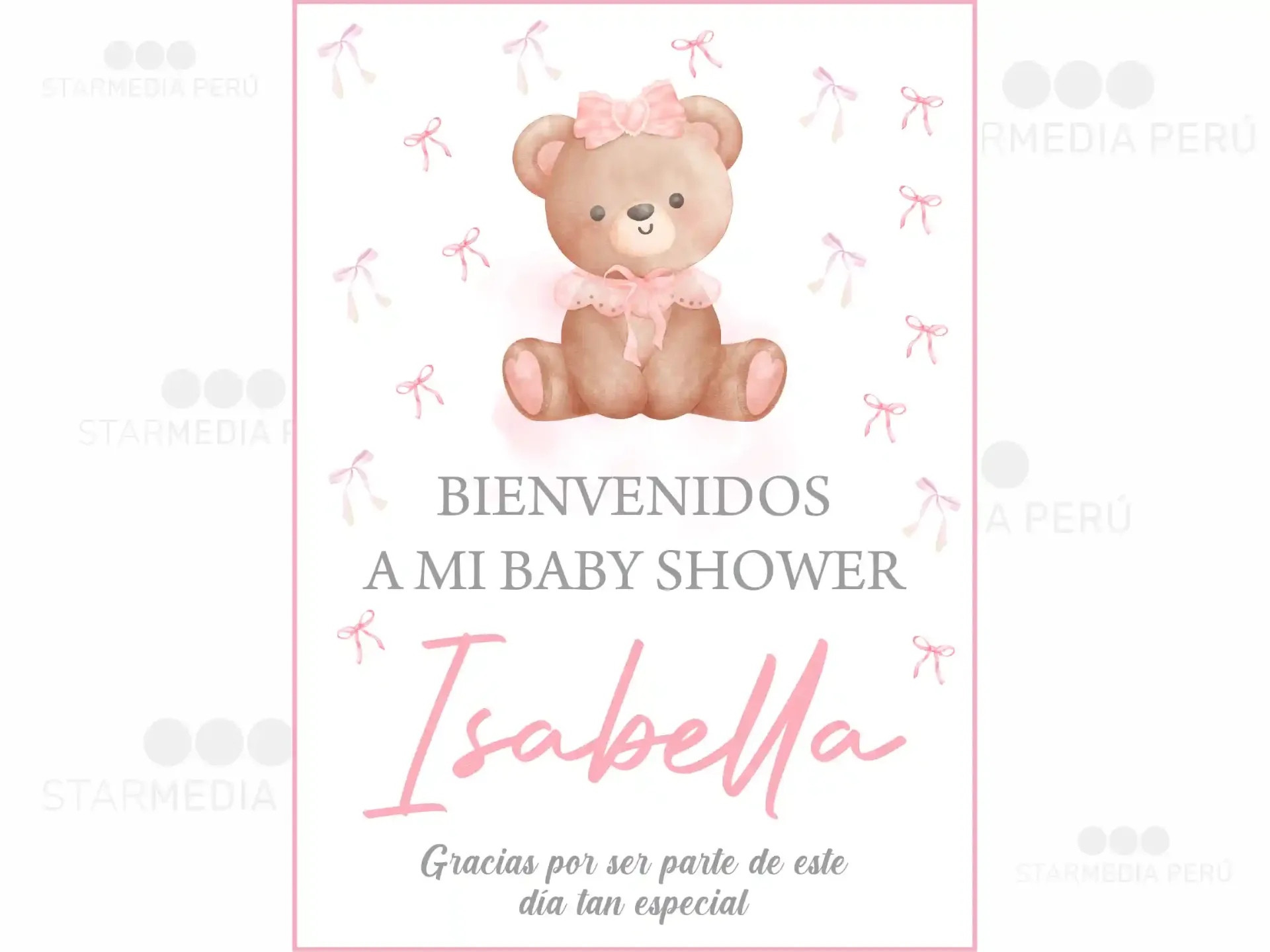 [CBBS1104] Cartel de Bienvenida Osa Lazo Rosado (Mate (base), 45 x 60 cm)