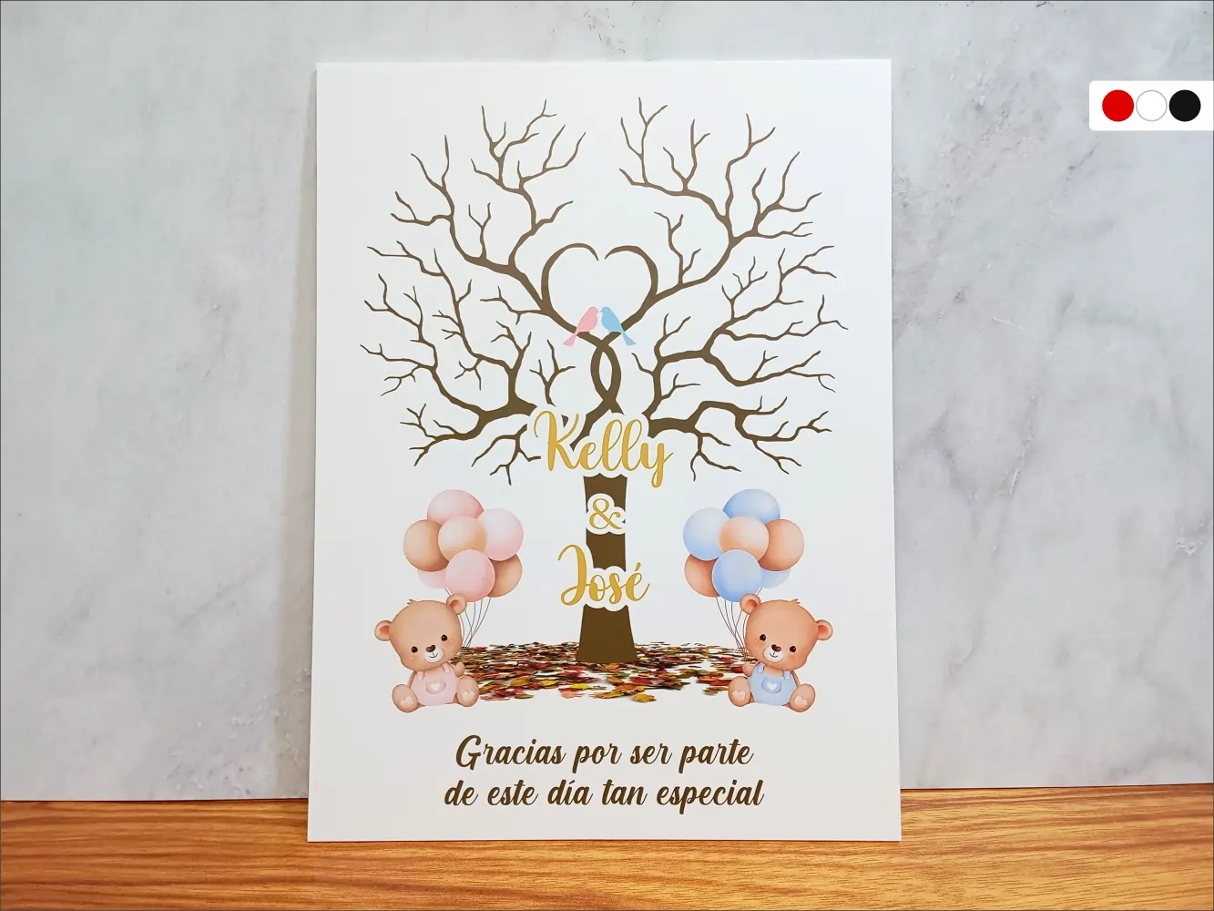 [CBRG1106] Cartel de Bienvenida Árbol de Huellas Corazón para Revelación de Género (Mate (base), 45 x 60 cm)
