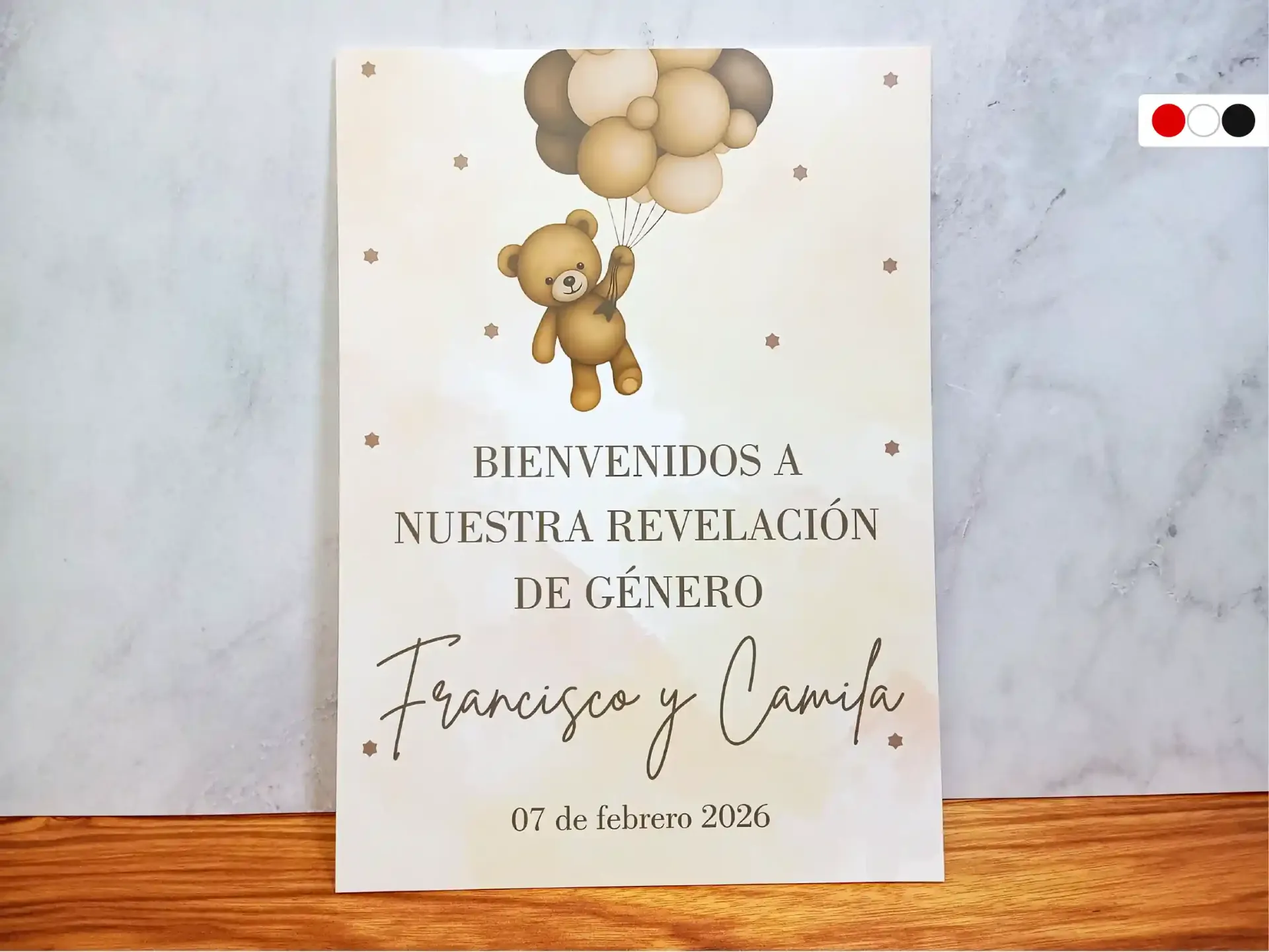 Cartel de Bienvenida Árbol de Huellas Oso para Revelación de Género