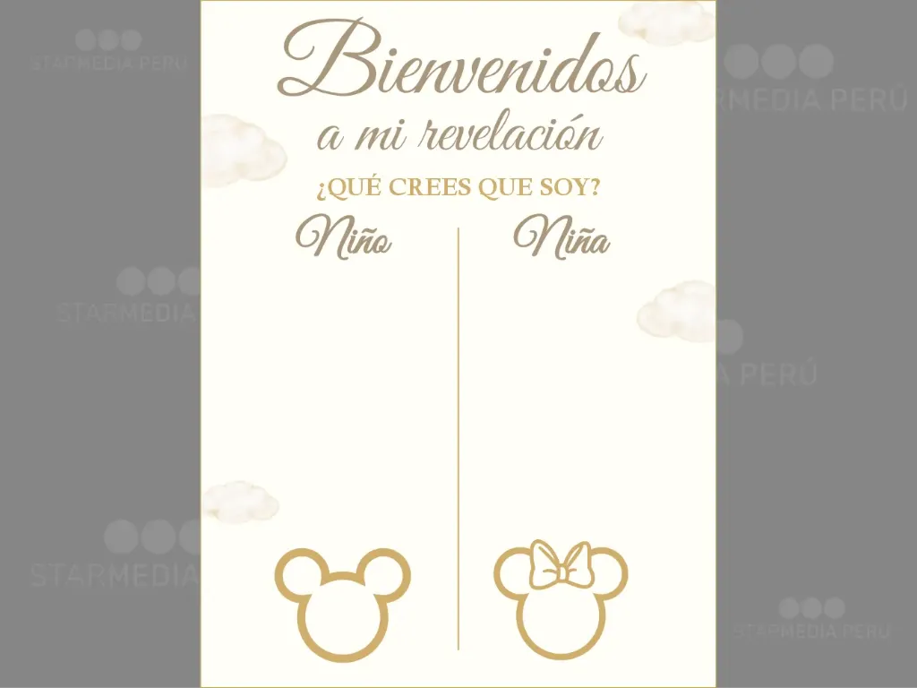 Cartel de Bienvenida Minnie y Mickey  para Revelación de Género