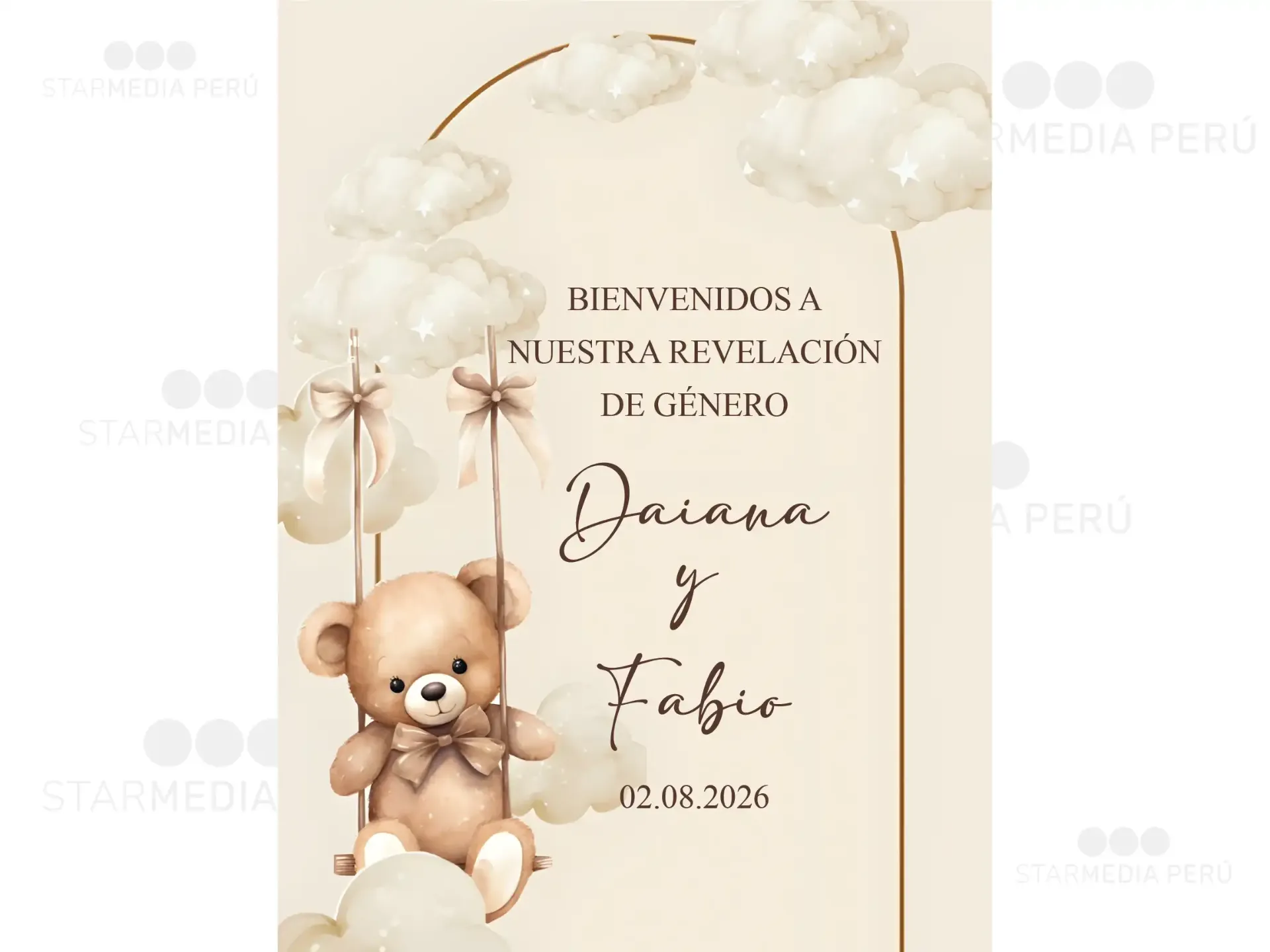 Cartel de Bienvenida Oso con Nubes para Revelación de Género