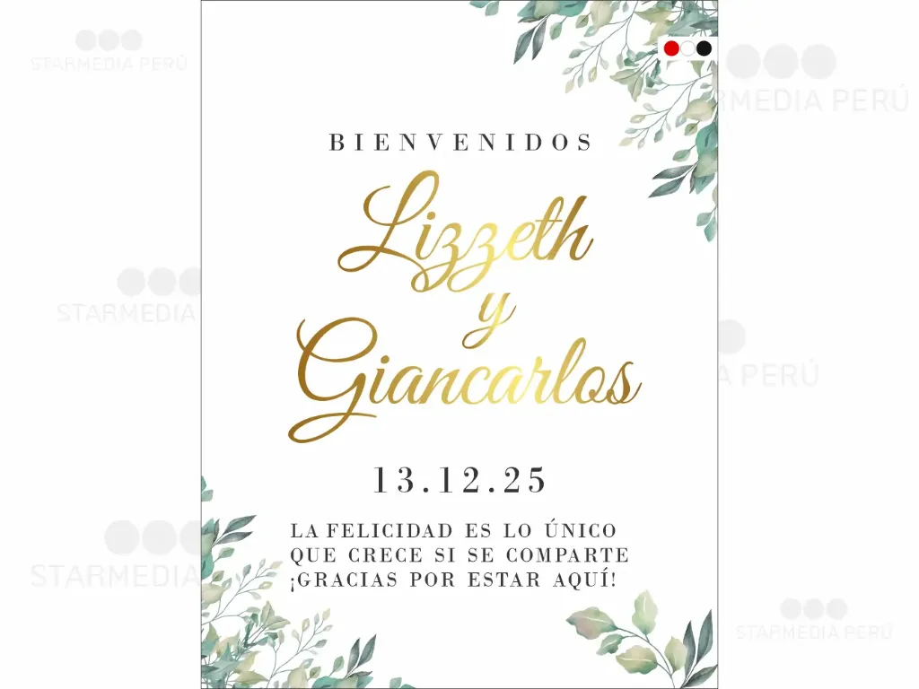 [CBBO1100] Cartel de Bienvenida Hojas en Acuarela (Mate (base), 45 x 60 cm)