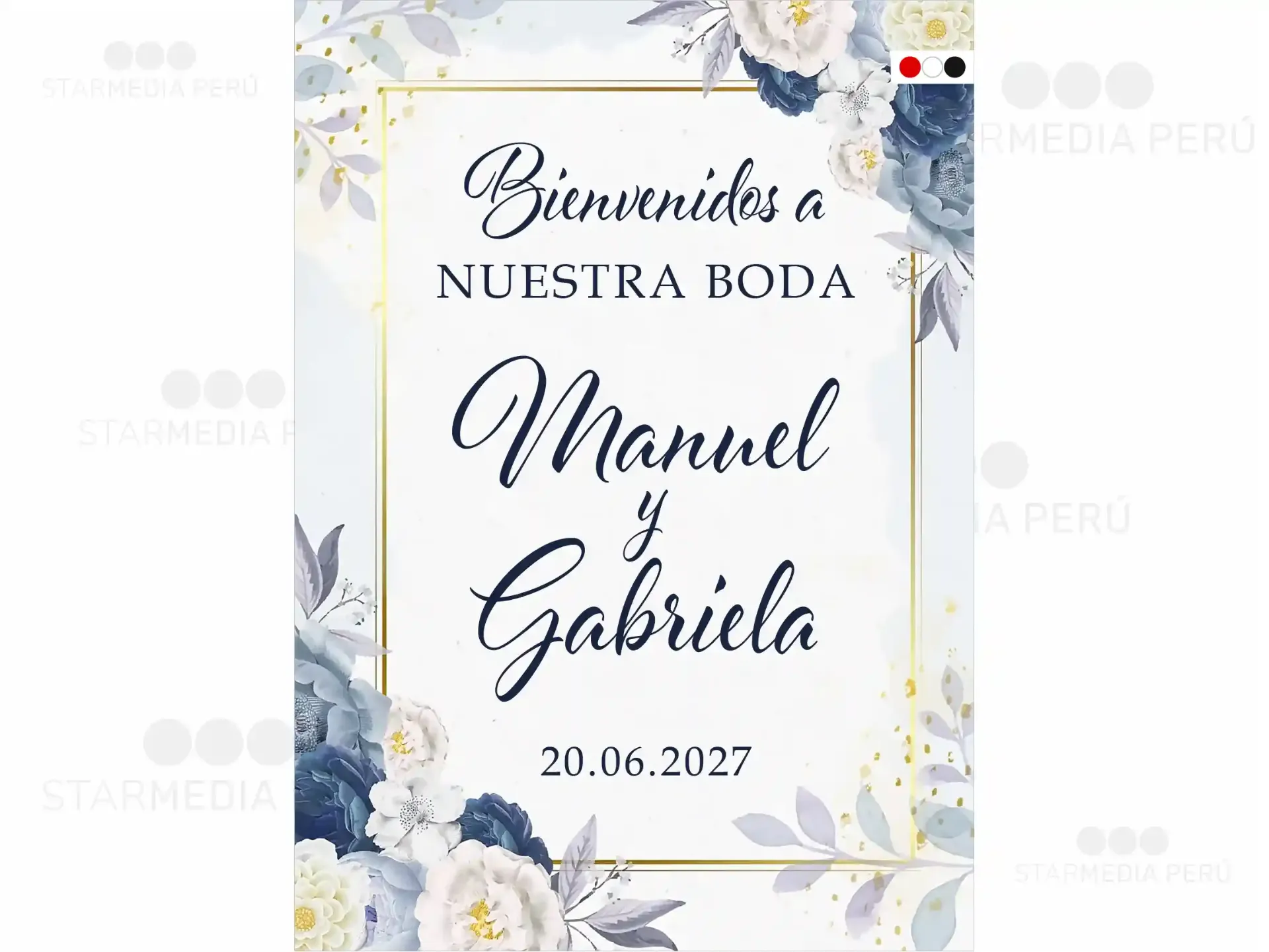 Cartel de Bienvenida Floral Azul