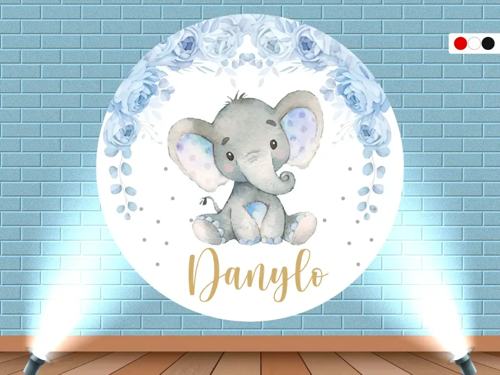 [FPBS1100] Fondo de Pared Elefante Floral Celeste (Mate (base), 70 cm de diámetro)